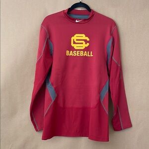 Nike Men's Red and Gray Pro Combat Dry Fit Crewneck